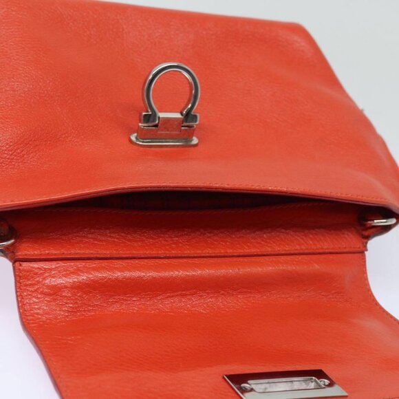Salvatore Ferragamo Gancini Hand Bag Leather 2way Orange Auth - Picture 11 of 15